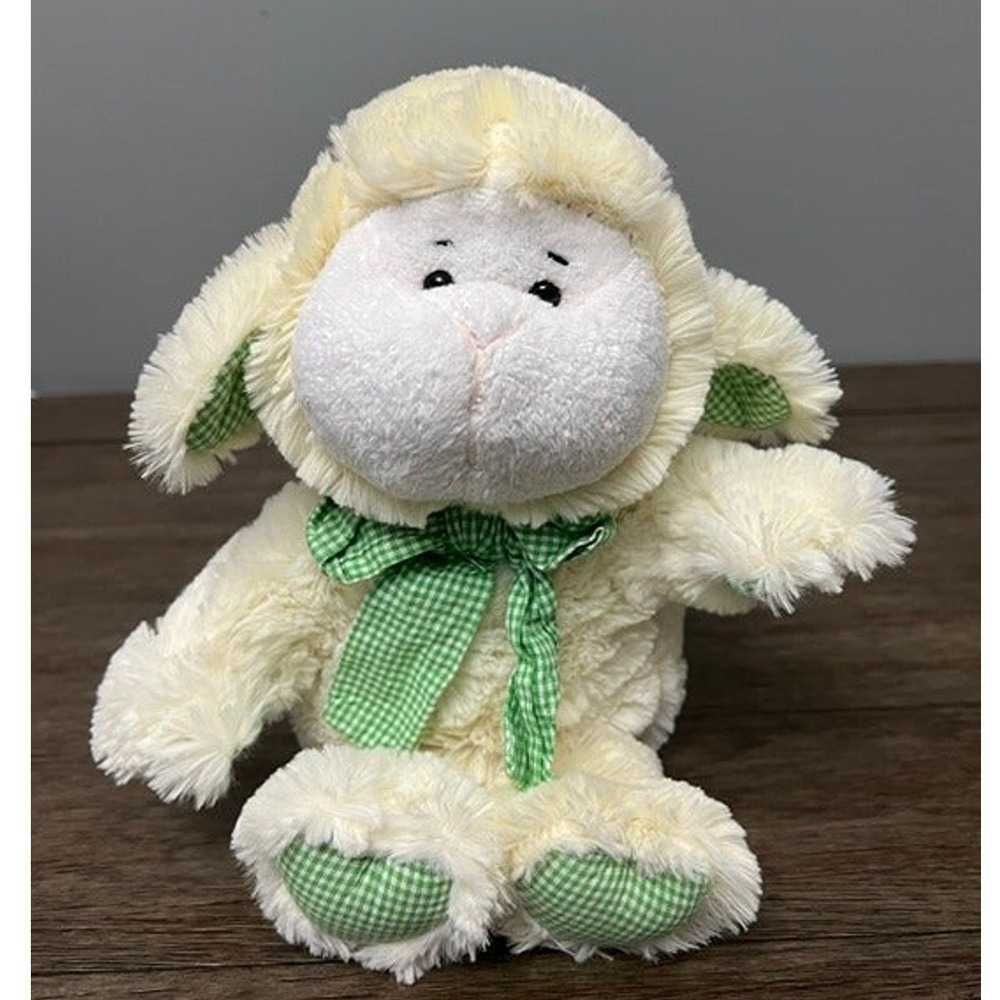 Animal Adventure Lamb Plush‎ Sheep Cream Green Gingham Bow Stuffed Animal